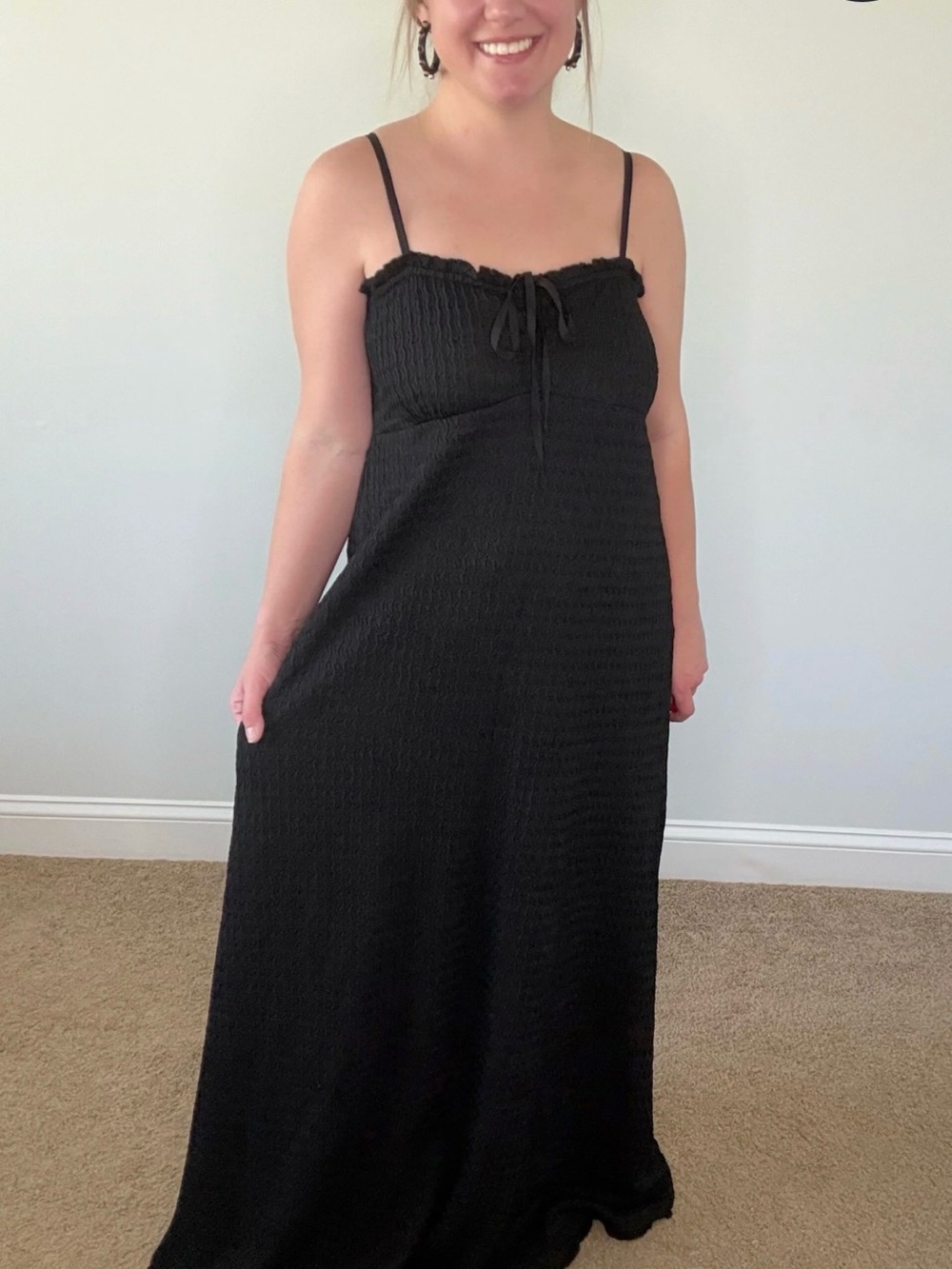 Wishlist Black Smocked Maxi Dress with Tie-Front